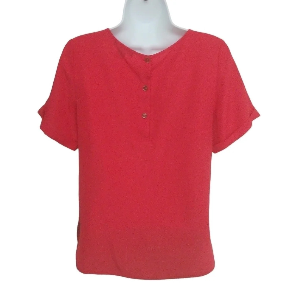Attitude by Jay Manuel Blouse/T-shirt Brass Studs, Checker, Red, M - Picture 6 of 9